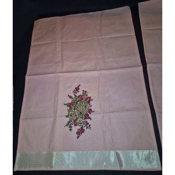 Vintage 1950s Soft Pink Hand Towels Satin Ribbon Trim Floral Set Of 2 - Picture 4 of 6